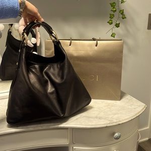Gucci, Black leather Chain Horsebit Large Hobo Bag